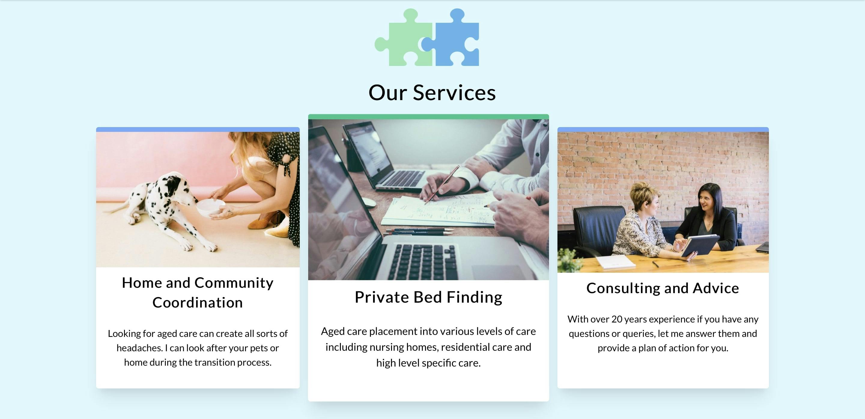 The Services Section to Jigsaw Aged Care Website