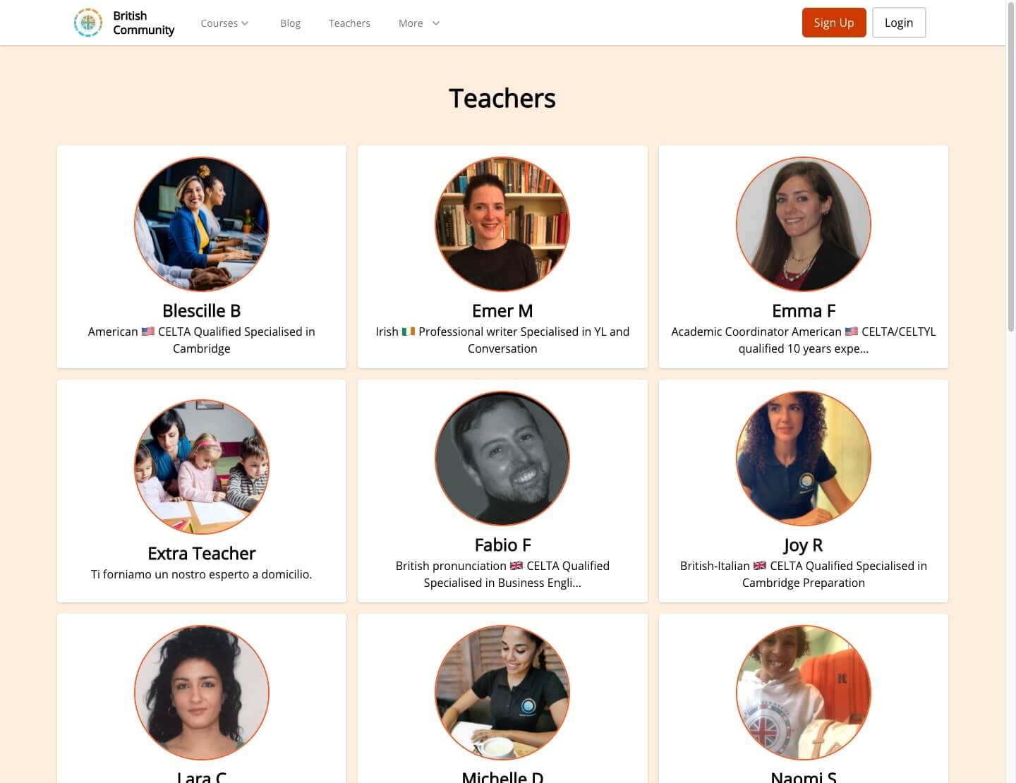 the list of teachers page